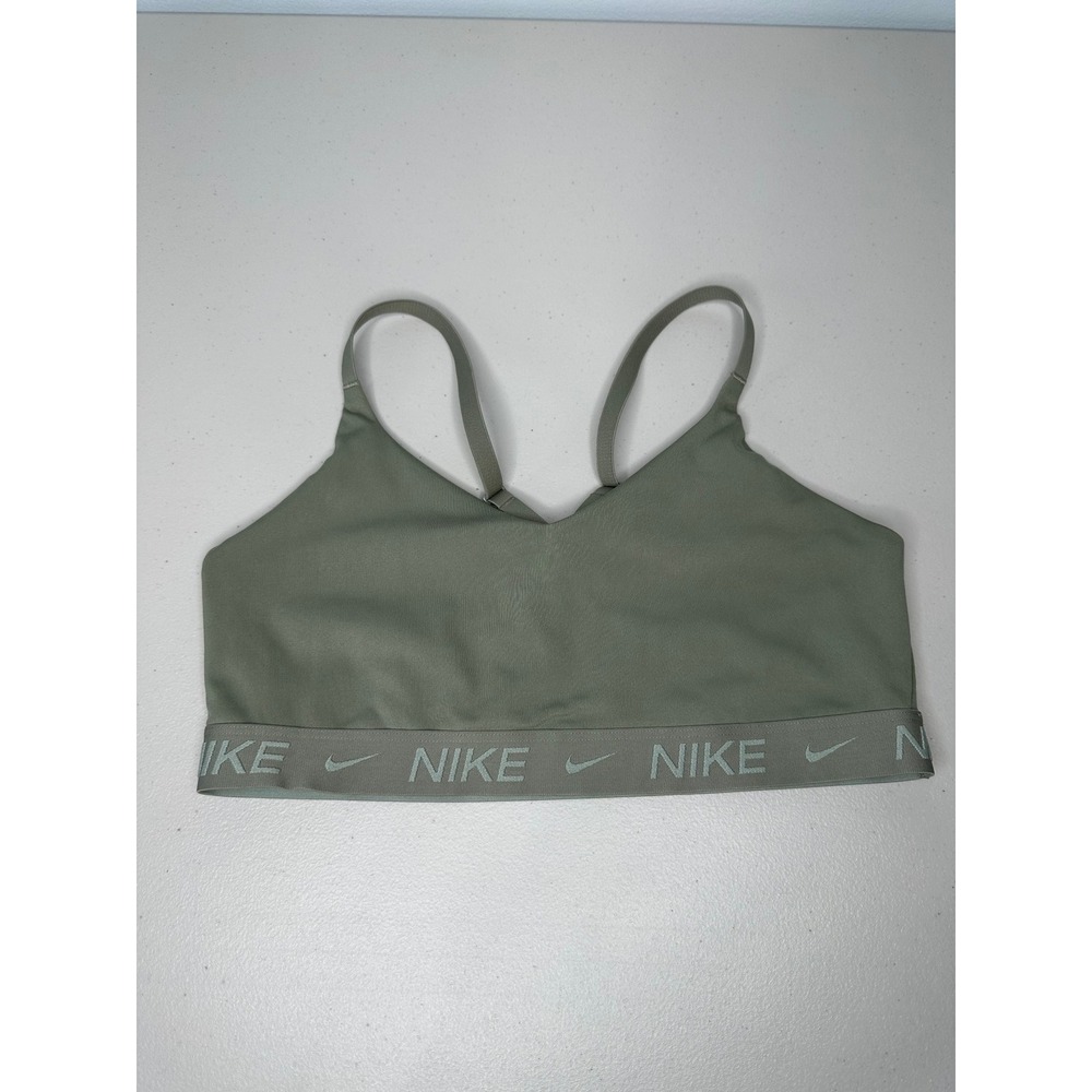 Nike Indy Dri-FIT Sports Bra Green Light Support V-Neck Size Large